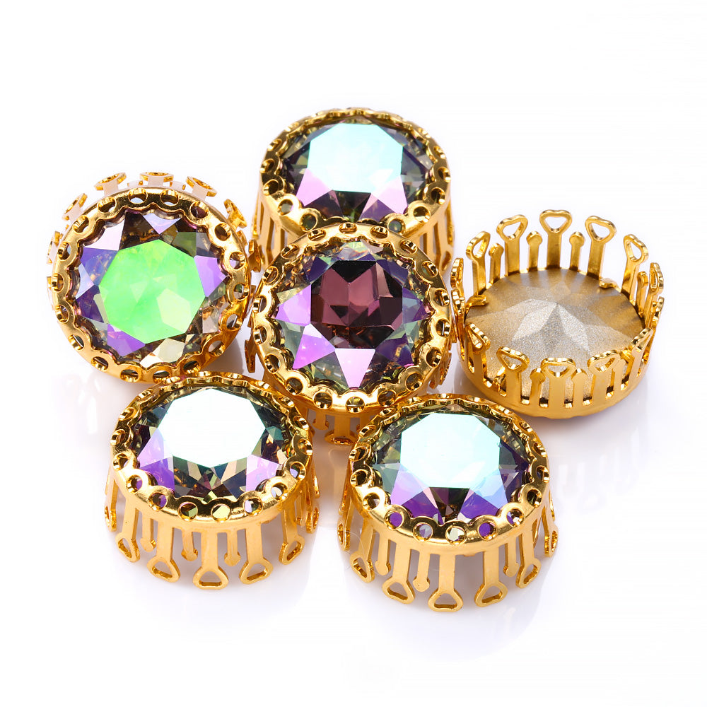 Ghost Light Gemstone Flower Round Shape High-Quality Glass Sew-on Nest Hollow Claw Rhinestones