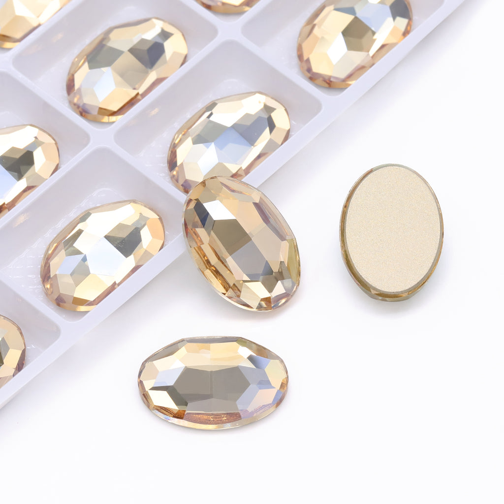 Golden Shadow Oval Shape High Quality Glass Beveled Flat Back Rhinestones WholesaleRhinestone