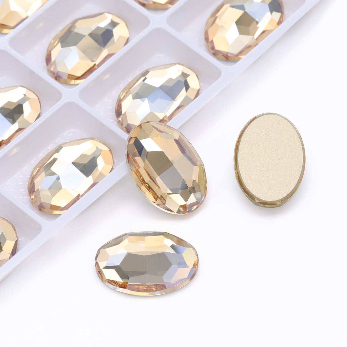 Golden Shadow Oval Shape High Quality Glass Beveled Flat Back Rhinestones WholesaleRhinestone