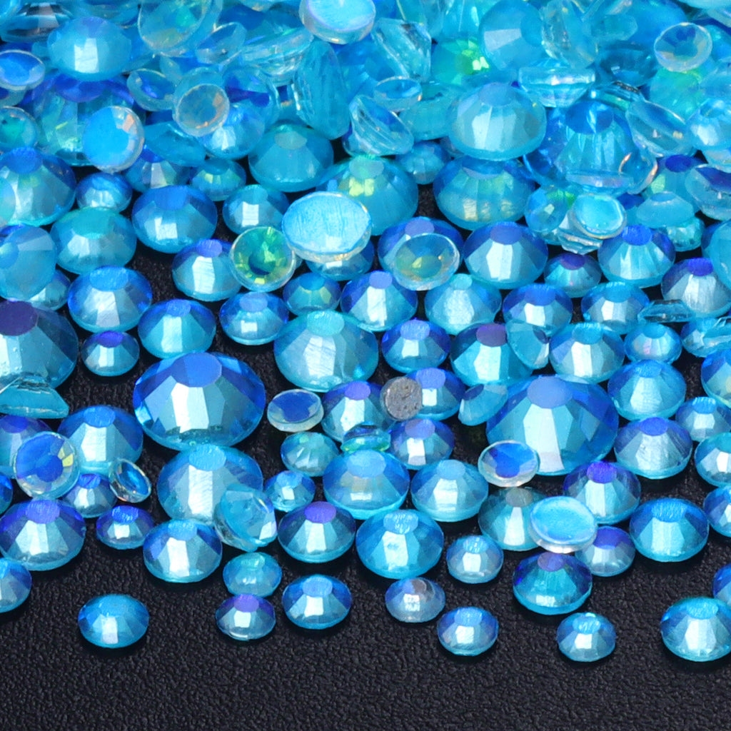 Mixed Sizes Aurora Aquamarine Glass Flat Back Rhinestones For Nail Art WholesaleRhinestone