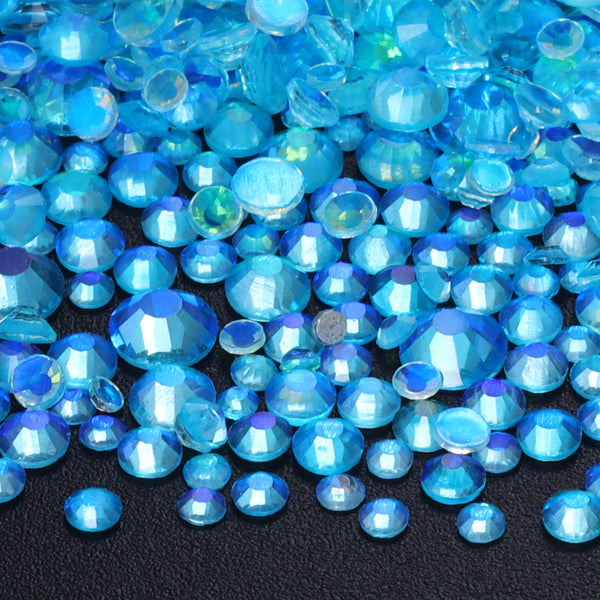 Mixed Sizes Aurora Aquamarine Glass Flat Back Rhinestones For Nail Art WholesaleRhinestone