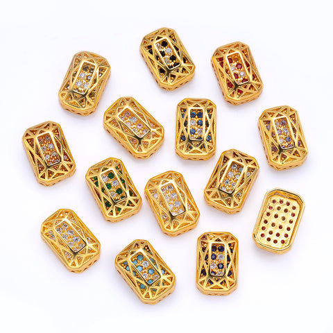 Octagon Shape Golden Plated High-Quality Sew-on Alloy Charms Inlaid Cubic Zirconia