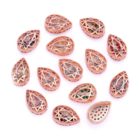 Drop Shape Rose Gold Plated High-Quality Sew-on Alloy Charms Inlaid Cubic Zirconia