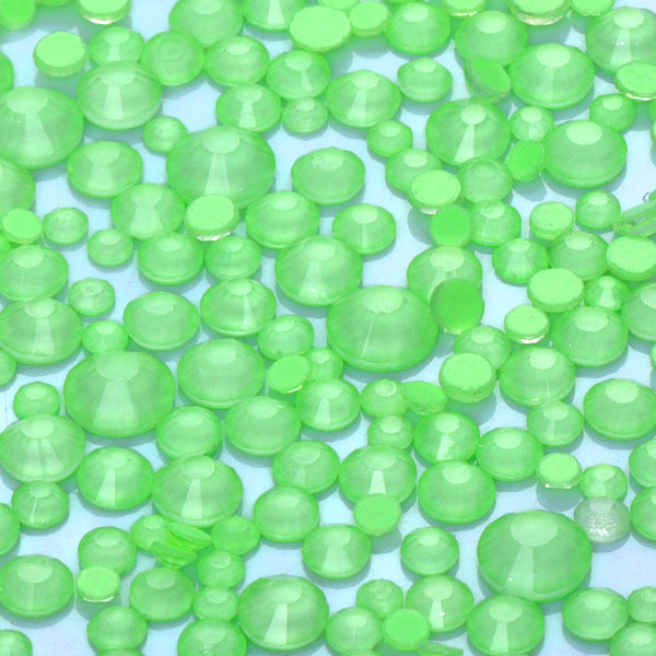 Mixed Sizes Neon Apple Green Glass Flat Back Rhinestones For Nail Art WholesaleRhinestone
