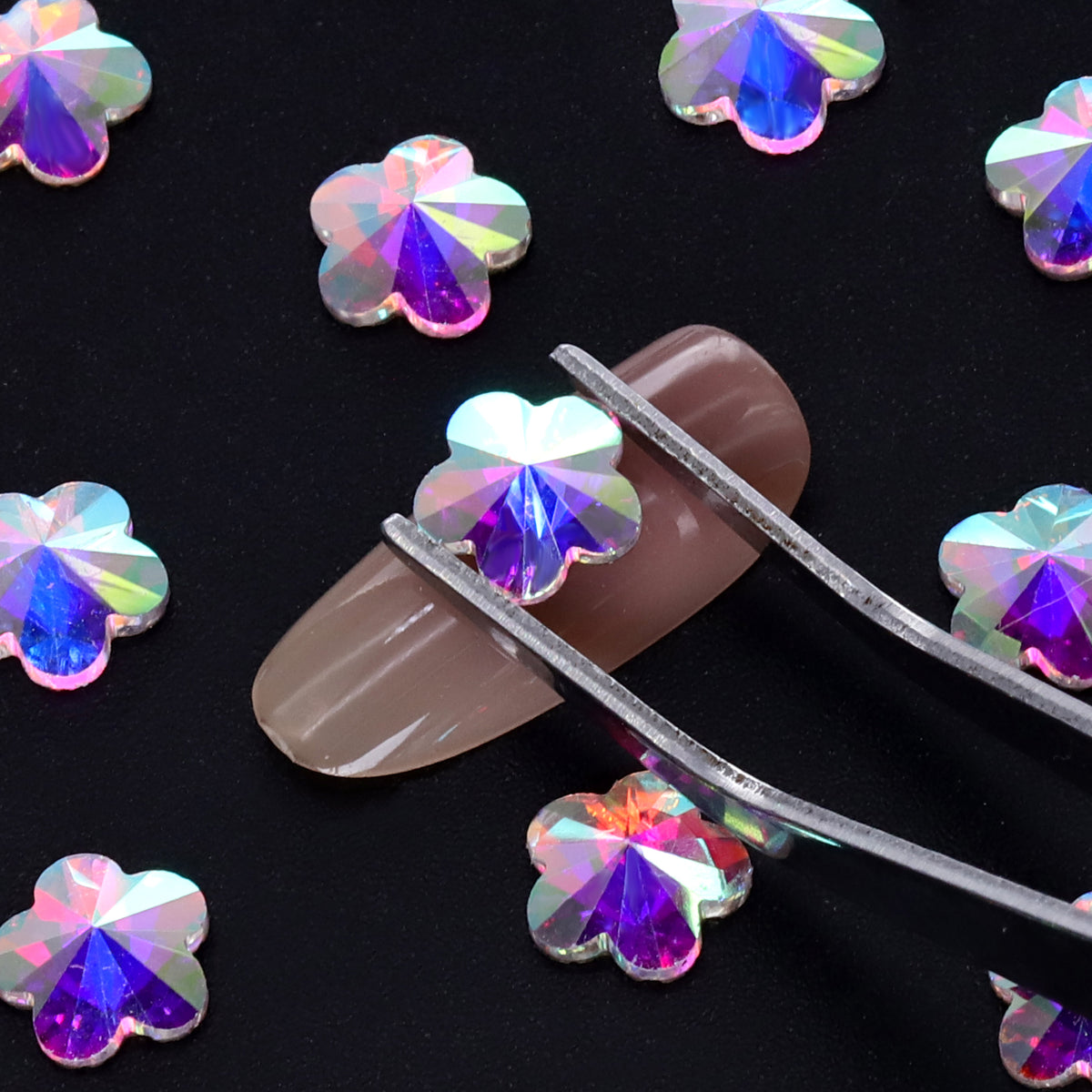 5 feuilles de fleur de prune fleur cristal Ab dos plat et strass de fantaisie