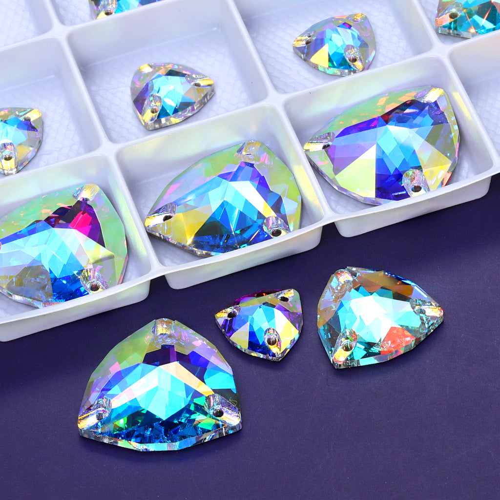 Mixed Sizes Crystal AB Trilliant Shape High Quality Glass Sew-on Rhinestones WholesaleRhinestone