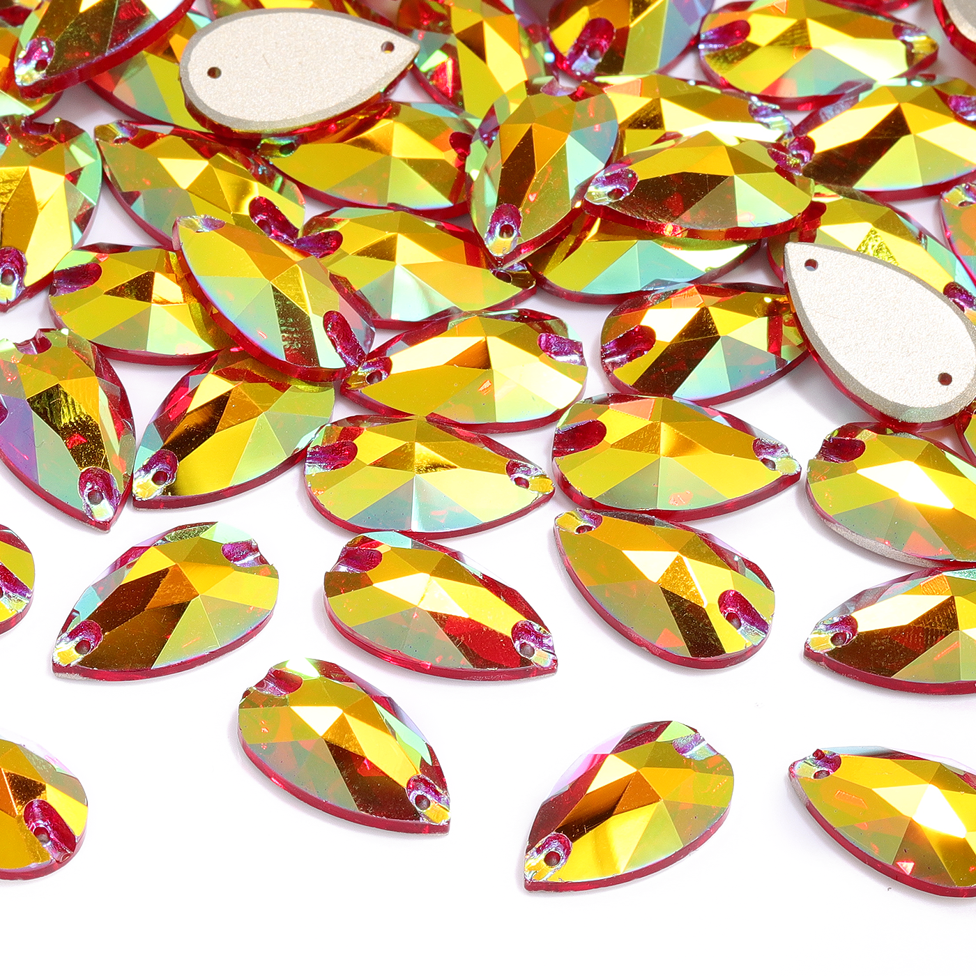 Light Siam AB Drop Shape High Quality Glass Sew-on Rhinestones