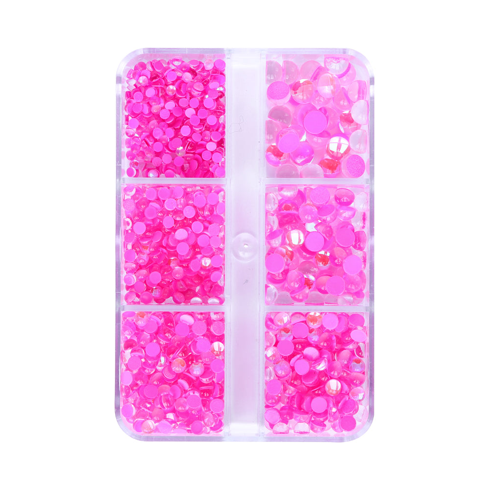 Mixed Sizes 6 Grid Box Mocha Pink Mermaid Tears Glass Half Pearls Rhinestones WholesaleRhinestone Main image