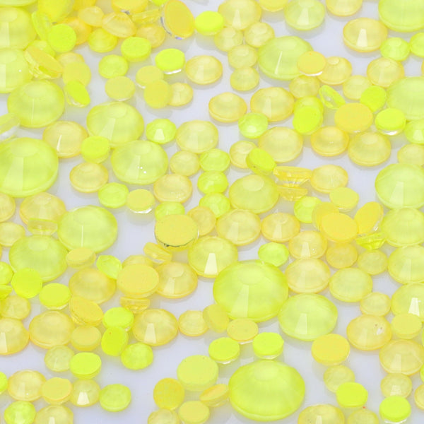 Mixed Sizes Neon Yellow Rose Glass Flat Back Rhinestones For Nail Art WholesaleRhinestone