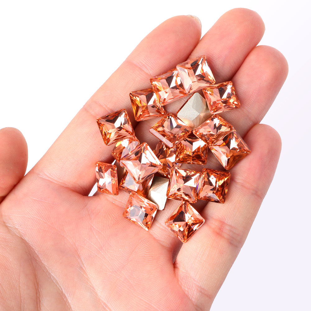 Lys Peach Princess Square Form Høj kvalitet Glas pegede tilbage fancy rhinestones Sekundært billede