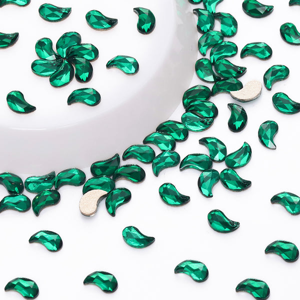 Comma Shape Dark Green Flat Back Fancy Rhinestones WholesaleRhinestone