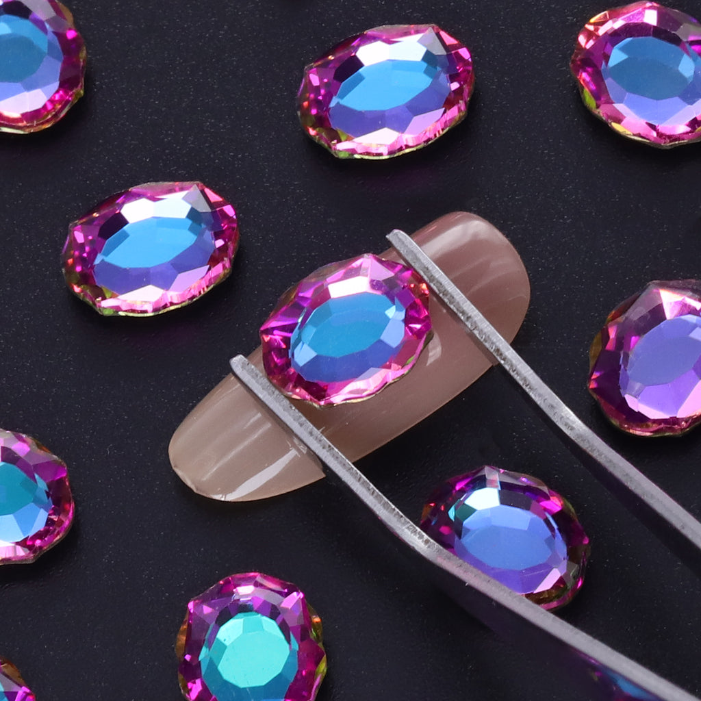 Green Volcano Magic Mirror Shape Pointed Back Fancy Rhinestones For Nail Art