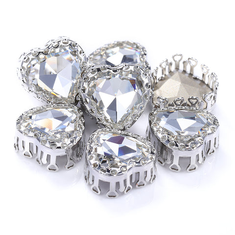 Crystal Maxi Heart Shape High-Quality Glass Sew-on Nest Hollow Claw Rhinestones