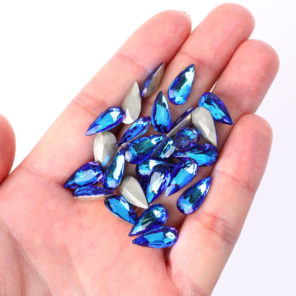Bermuda Blue Teardrop Shape High Quality Glass Pointed Back Fancy Rhinestones WholesaleRhinestone