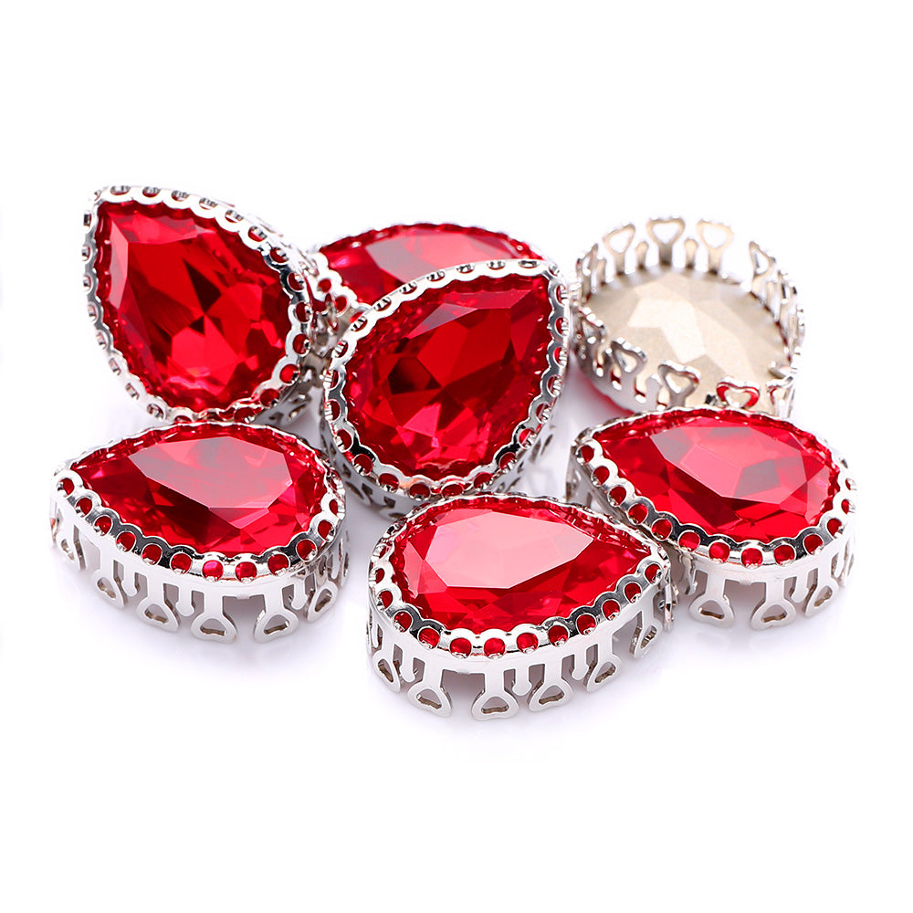 Light Siam Drop Shape High-Quality Glass Sew-on Nest Hollow Claw Rhinestones WholesaleRhinestone