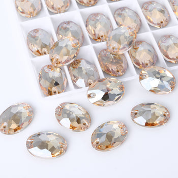 Golden Shadow Oval Shape High Quality Glass Sew-on Rhinestones WholesaleRhinestone