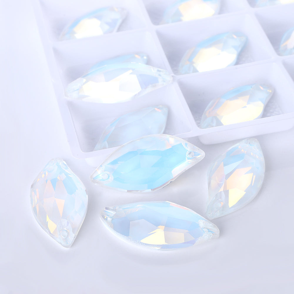 Crystal AM Diamond Leaf Shape High Quality Glass Sew-on Rhinestones