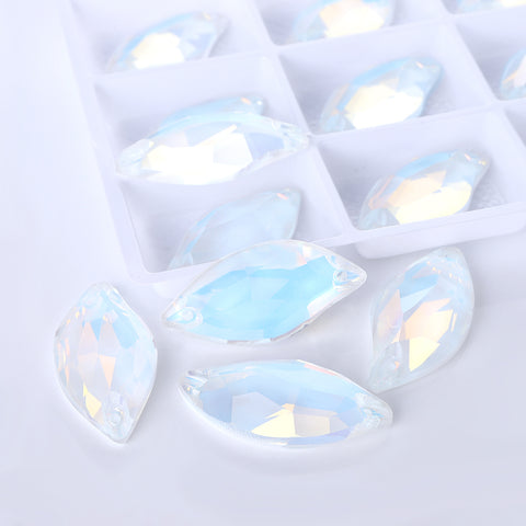 Crystal AM Diamond Leaf Shape High Quality Glass Sew-on Rhinestones