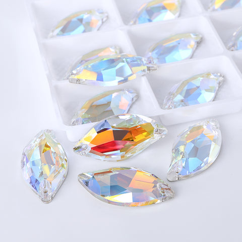 Light Crystal AB Diamond Leaf Shape High Quality Glass Sew-on Rhinestones