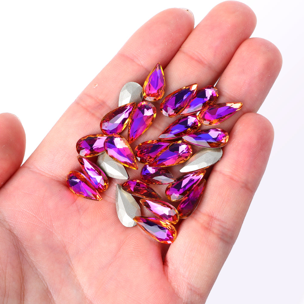 Violett Blue Tränenformform hochwertiges Glasspitzback -Rücken -Fantasie -Strass -Strasssteine Zweitbild