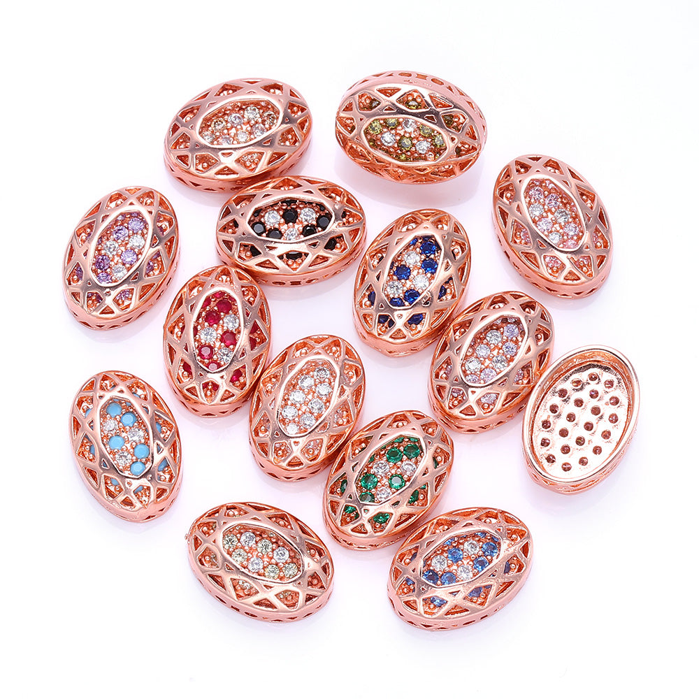Oval Shape Rose Gold Plated High-Quality Sew-on Alloy Charms Inlaid Cubic Zirconia WholesaleRhinestone