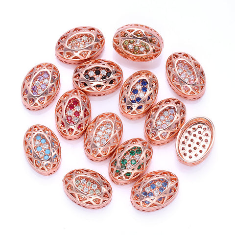 Oval Shape Rose Gold Plated High-Quality Sew-on Alloy Charms Inlaid Cubic Zirconia