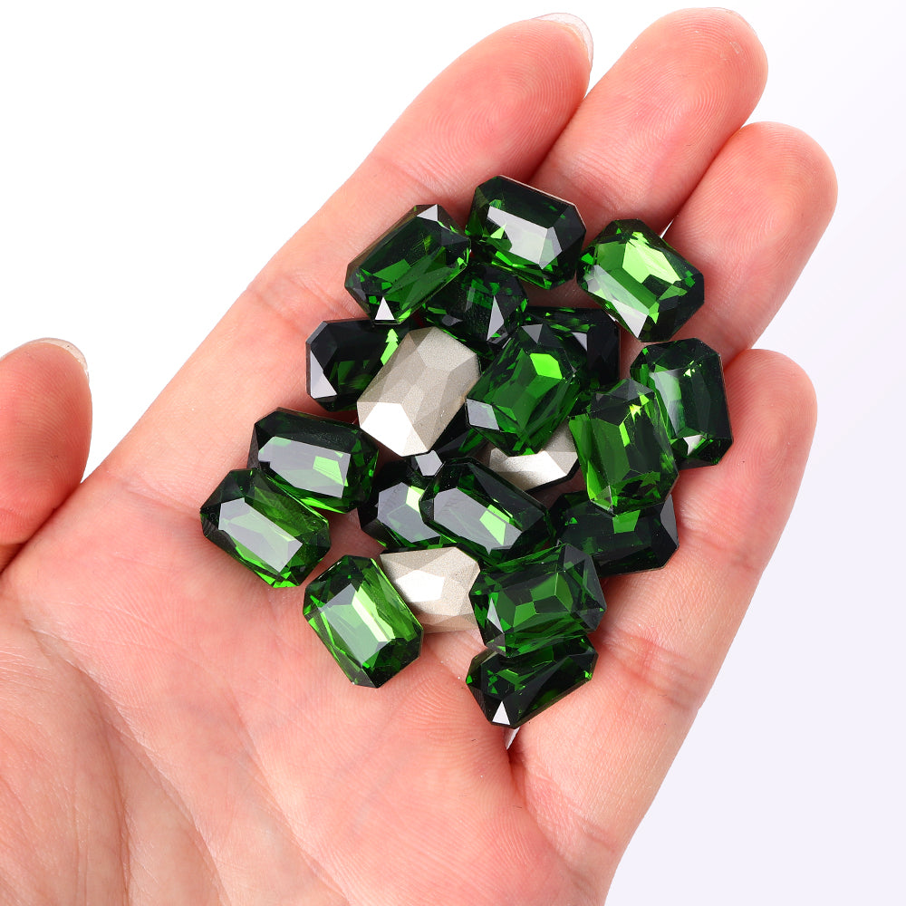Fern Green Thin Octagon Shape High Quality Glass Pointed Back Fancy Rhinestones WholesaleRhinestone