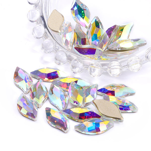 Crystal AB Diamond Leaf Shape High Quality Glass Beveled Flat Back Rhinestones WholesaleRhinestone