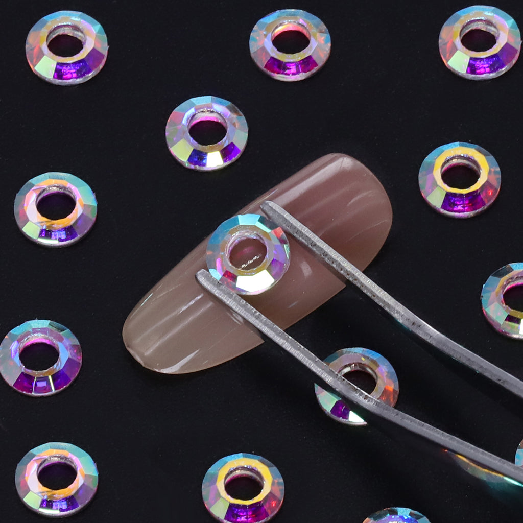 Round Hollow Shape Crystal AB Flat Back Fancy Rhinestones