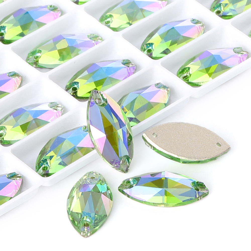 Peridot Shimmer Navette Shape High Quality Glass Sew-on Rhinestones Secondary image