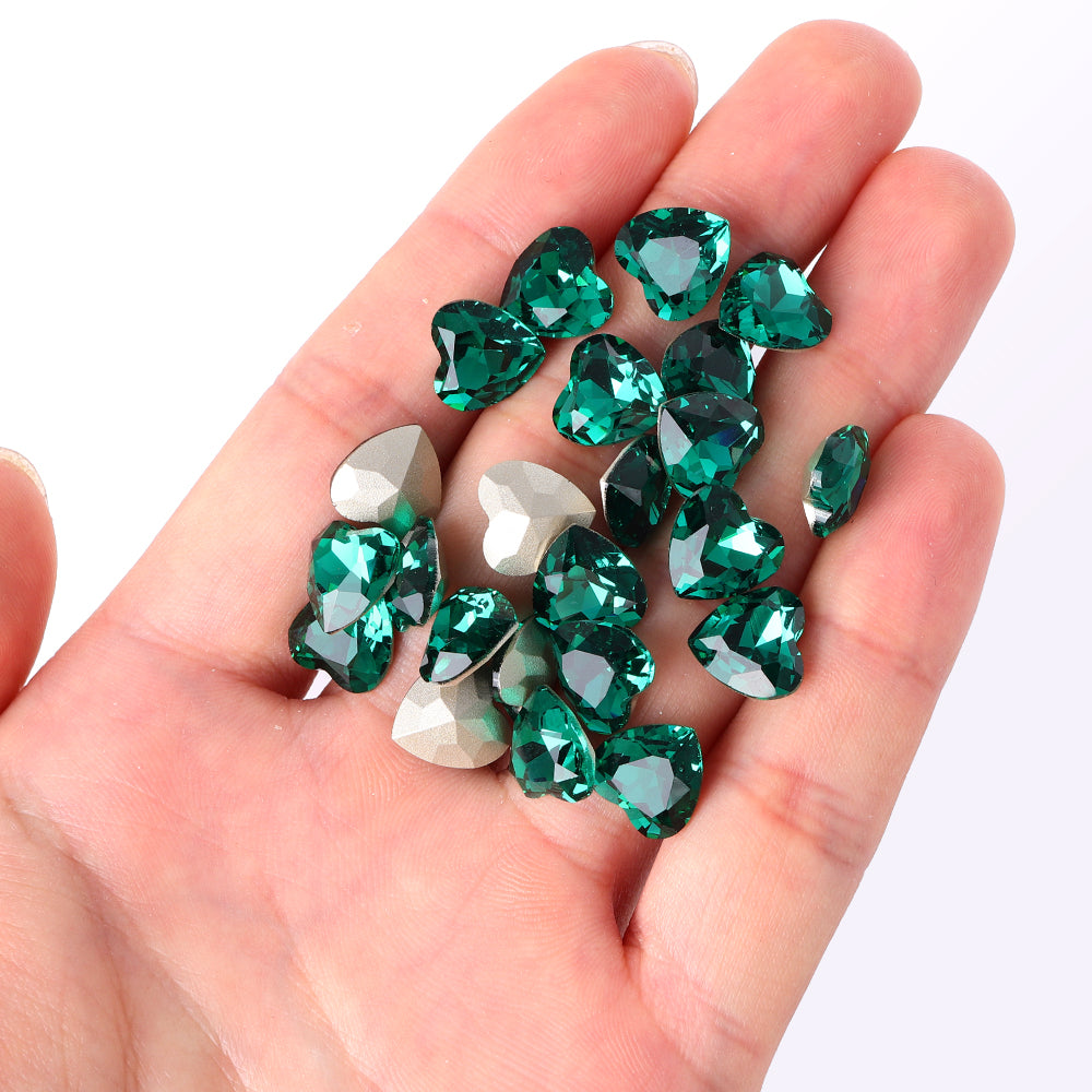 Smaragd hjerteform høj kvalitet glas pegede tilbage fancy rhinestones Sekundært billede