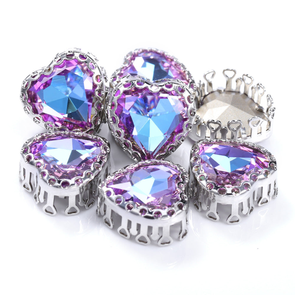 Vitrail Light Maxi Heart Shape High-Quality Glass Sew-on Nest Hollow Claw Rhinestones
