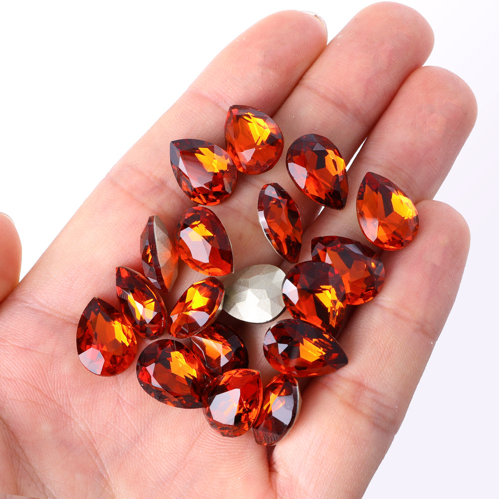Mandarine Birnenform hochwertiges Glasspitzback -Rücken -Fantasie -Strasssteine