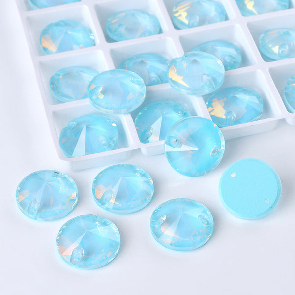 Aquamarine AM Rivoli  Shape High Quality Glass Sew-on Rhinestones WholesaleRhinestone