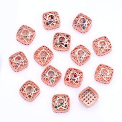 Cushion Square Shape Rose Gold Plated High-Quality Sew-on Alloy Charms Inlaid Cubic Zirconia