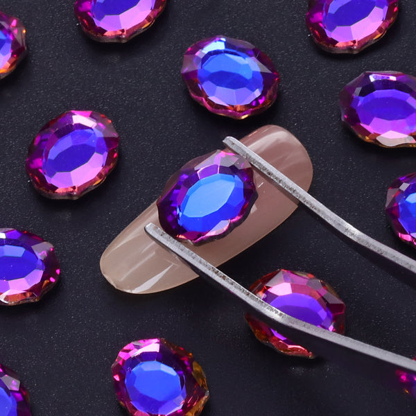 Blue Volcano Magic Mirror Shape Pointed Back Fancy Rhinestones For Nail Art