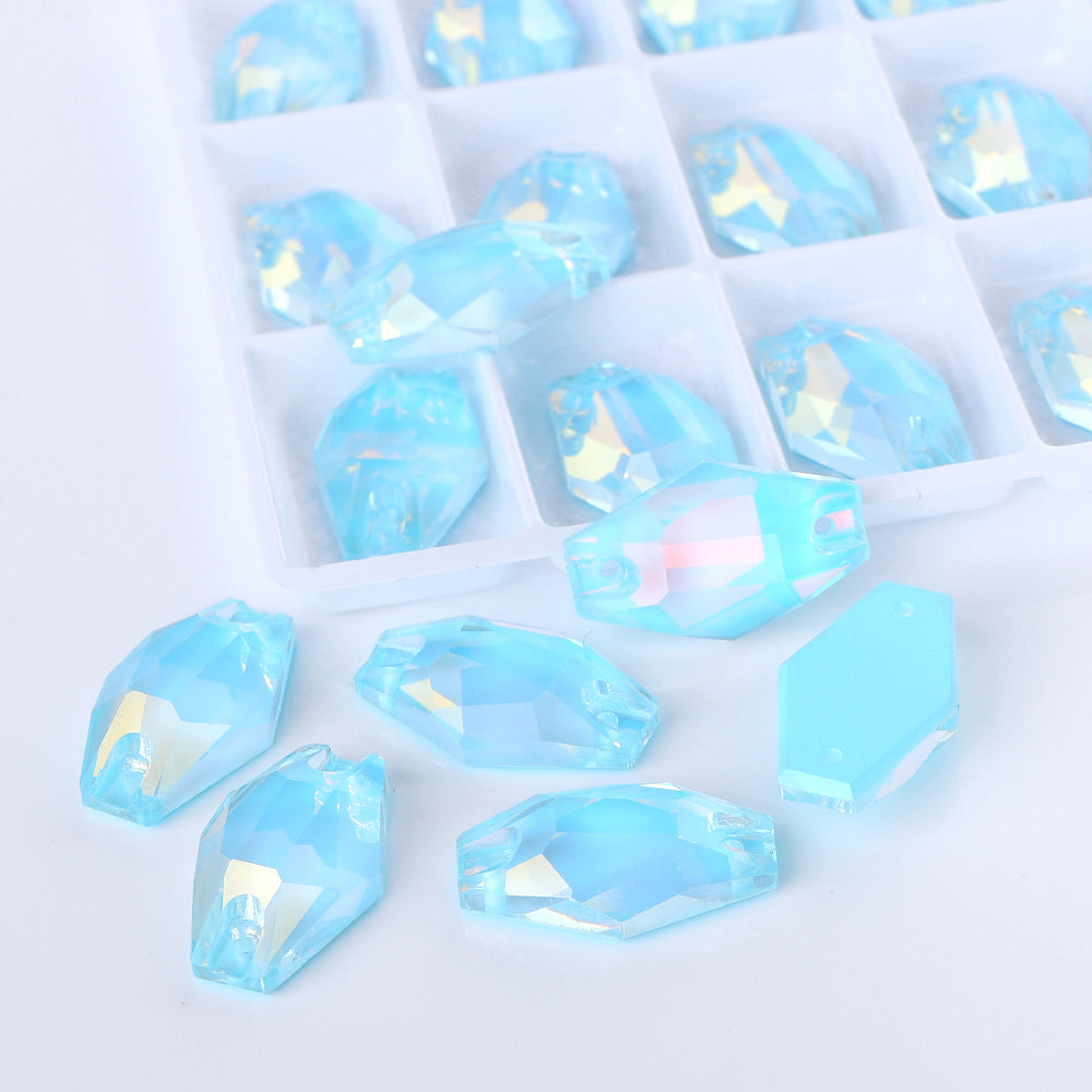 Aquamarine AM Hexagon Shape High Quality Glass Sew-on Rhinestones WholesaleRhinestone
