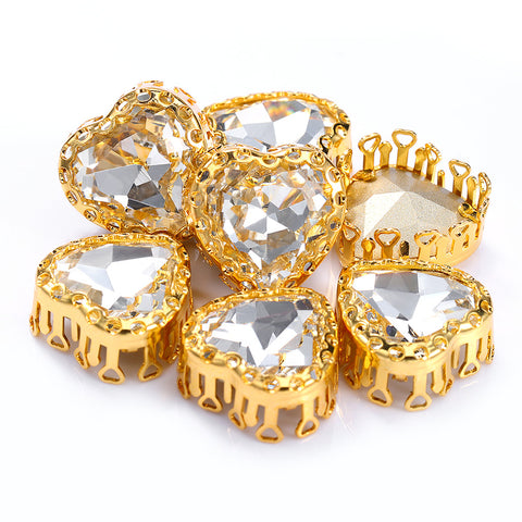 Crystal Maxi Heart Shape High-Quality Glass Sew-on Nest Hollow Claw Rhinestones