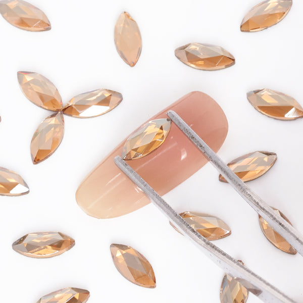 Navette Shape Golden Shadow Glass Flat Back Fancy Rhinestones
