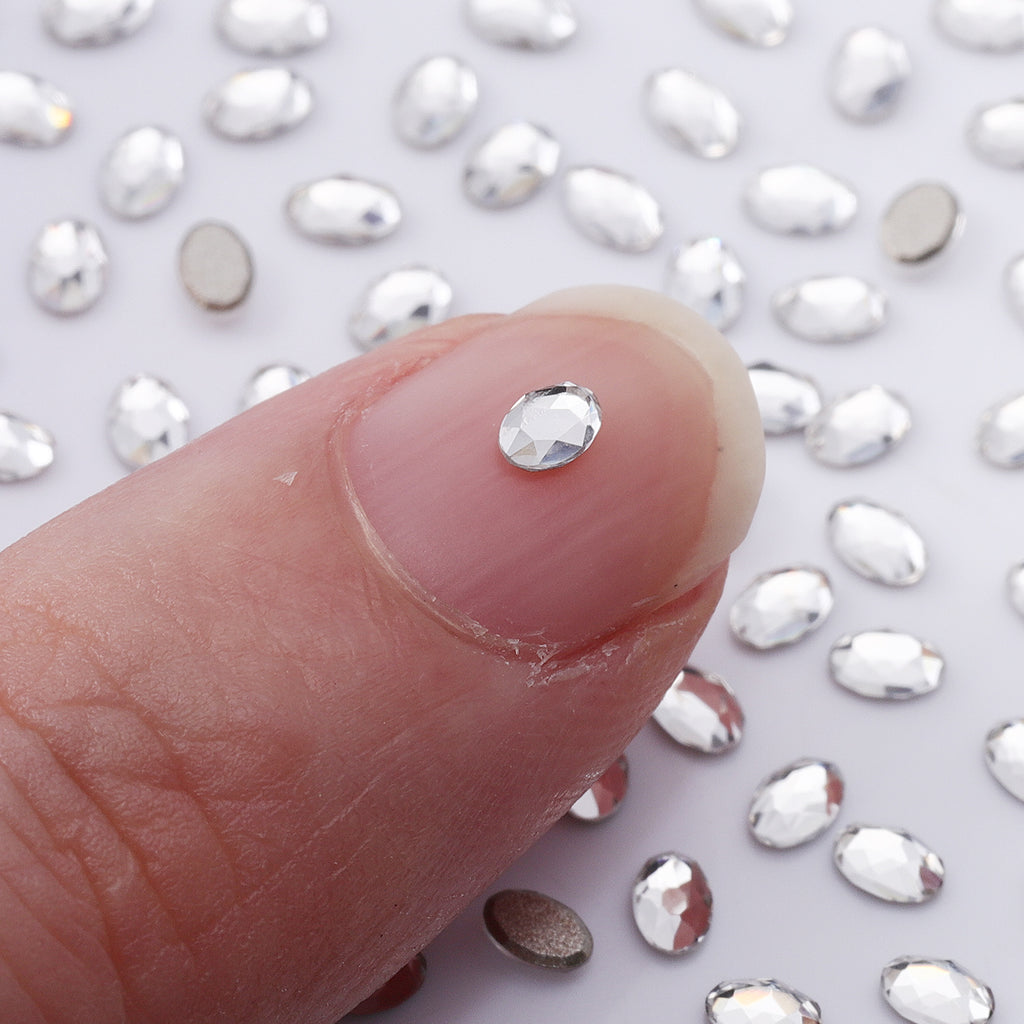 Oval Shape Multi Colors Small Size Glass Beveled Flat Back Fancy Rhinestones For Nail Art WholesaleRhinestone