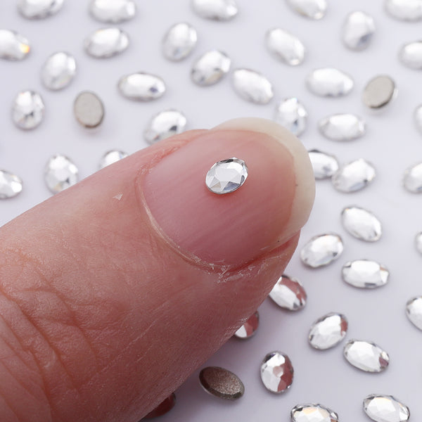 Oval Shape Multi Colors Small Size Glass Beveled Flat Back Fancy Rhinestones For Nail Art WholesaleRhinestone