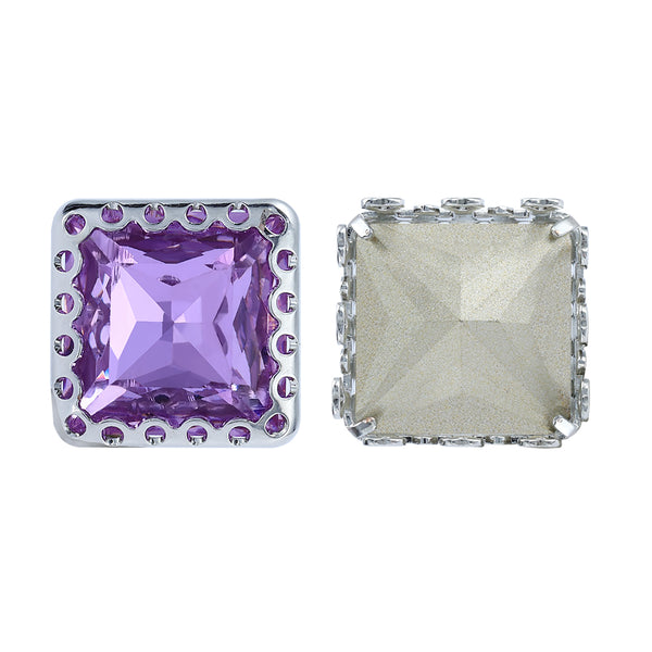 Violet Princess Square Shape High-Quality Glass Sew-on Nest Hollow Claw Rhinestones WholesaleRhinestone