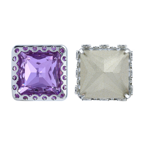 Violet Princess Square Shape High-Quality Glass Sew-on Nest Hollow Claw Rhinestones