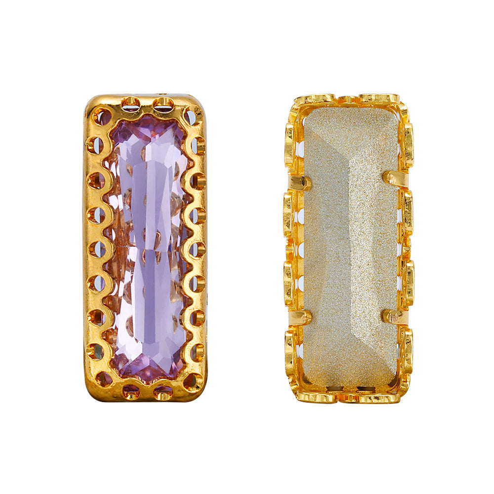 Violet Princess Baguette Shape High-Quality Glass Sew-on Nest Hollow Claw Rhinestones