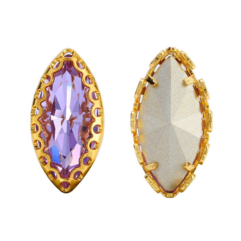 Violet Navette Shape High-Quality Glass Sew-on Nest Hollow Claw Rhinestones Secondary image