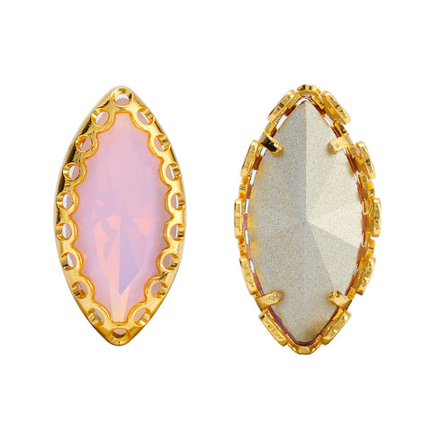 Rose Water Opal Navette Shape High-Quality Glass Sew-on Nest Hollow Claw Rhinestones