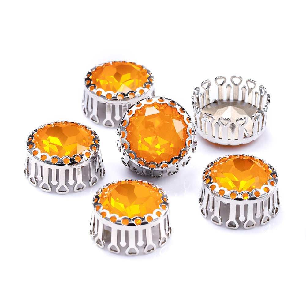 Topaz Opal Gemstone Flower Round Shape High-Quality Glass Sew-on Nest Hollow Claw Rhinestones