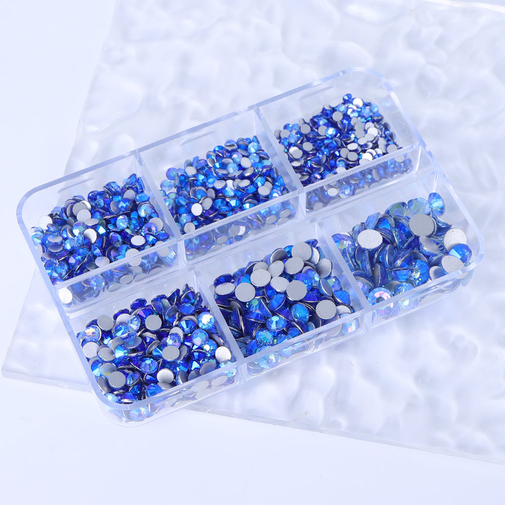 Mixed Sizes 6 Grid Box Light Blue AB Glass FlatBack Rhinestones For Nail Art  Silver Back Secondary image