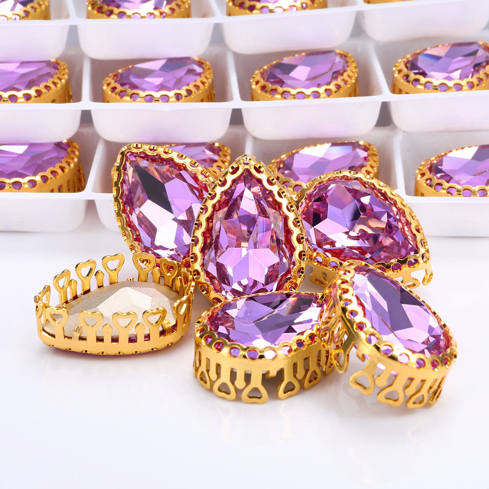 Violet Drop Shape High-Quality Glass Sew-on Nest Hollow Claw Rhinestones Secondary image