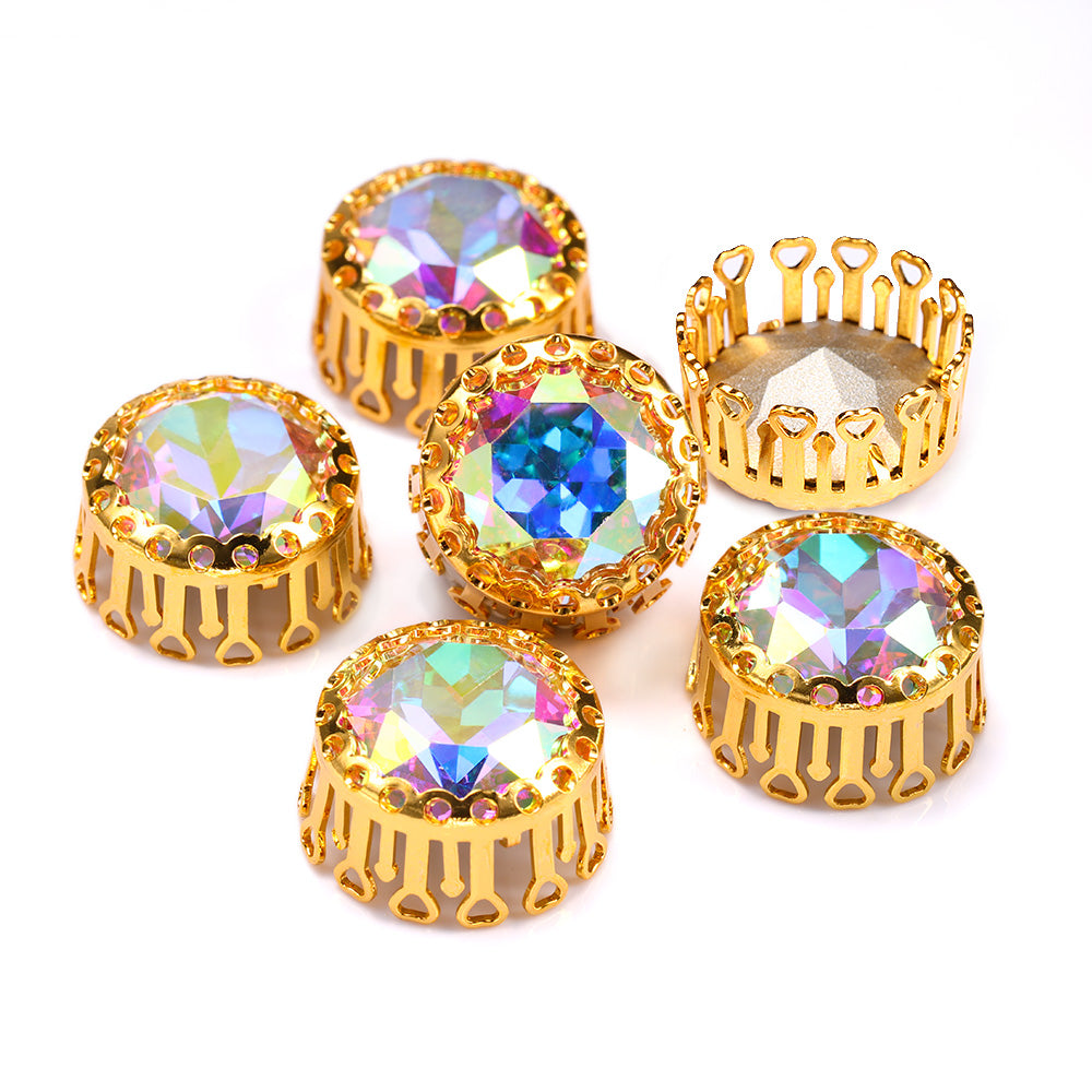 Crystal AB Gemstone Flower Round Shape High-Quality Glass Sew-on Nest Hollow Claw Rhinestones WholesaleRhinestone メイン画像
